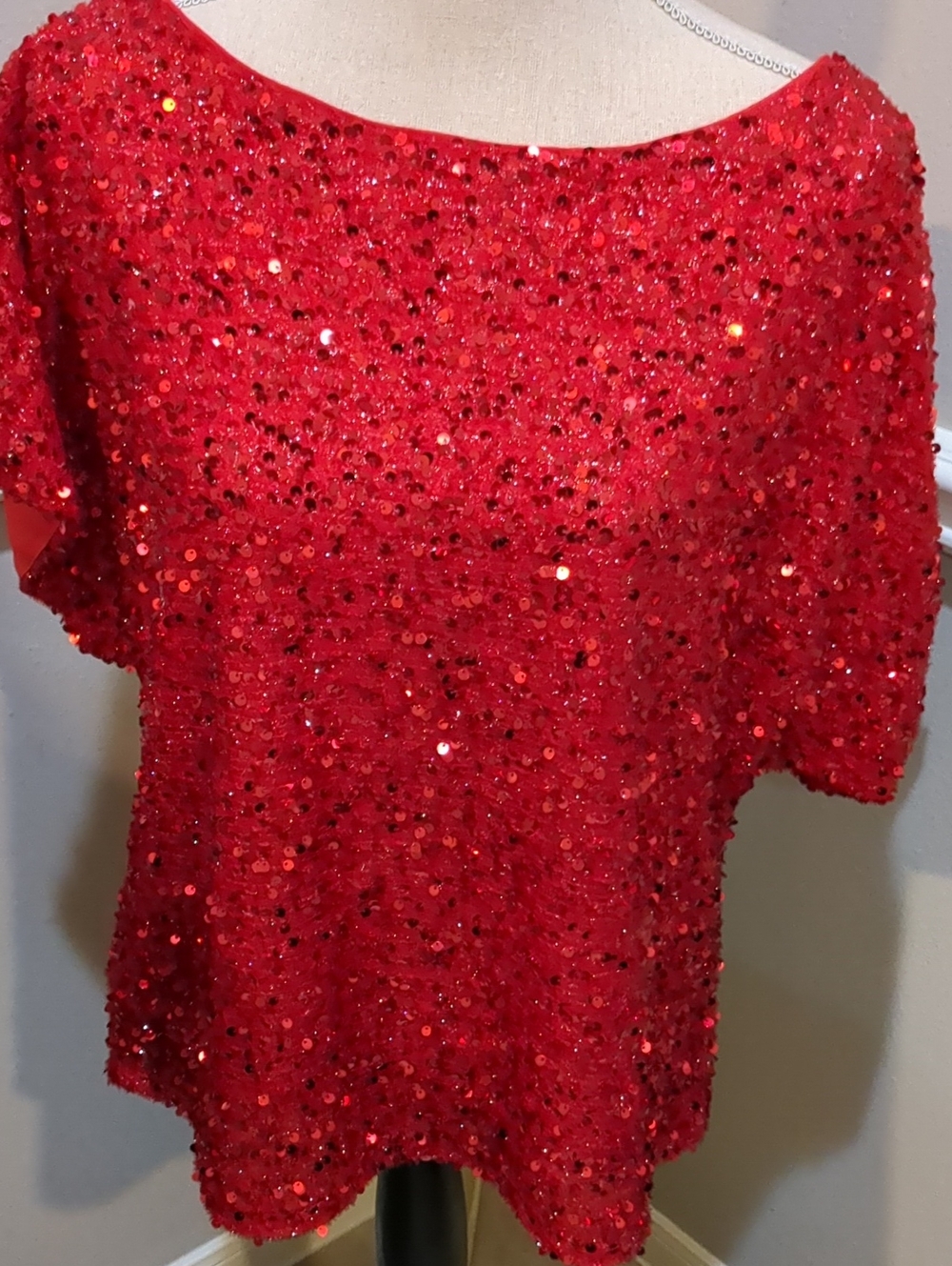 Women’s Red Sequin Boatneck Blouse